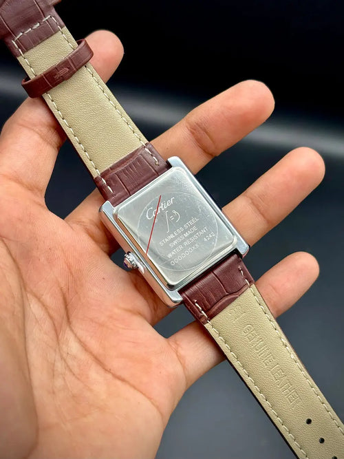Cartier Tank – White Dial with Brown Leather Strap ZS BRAND
