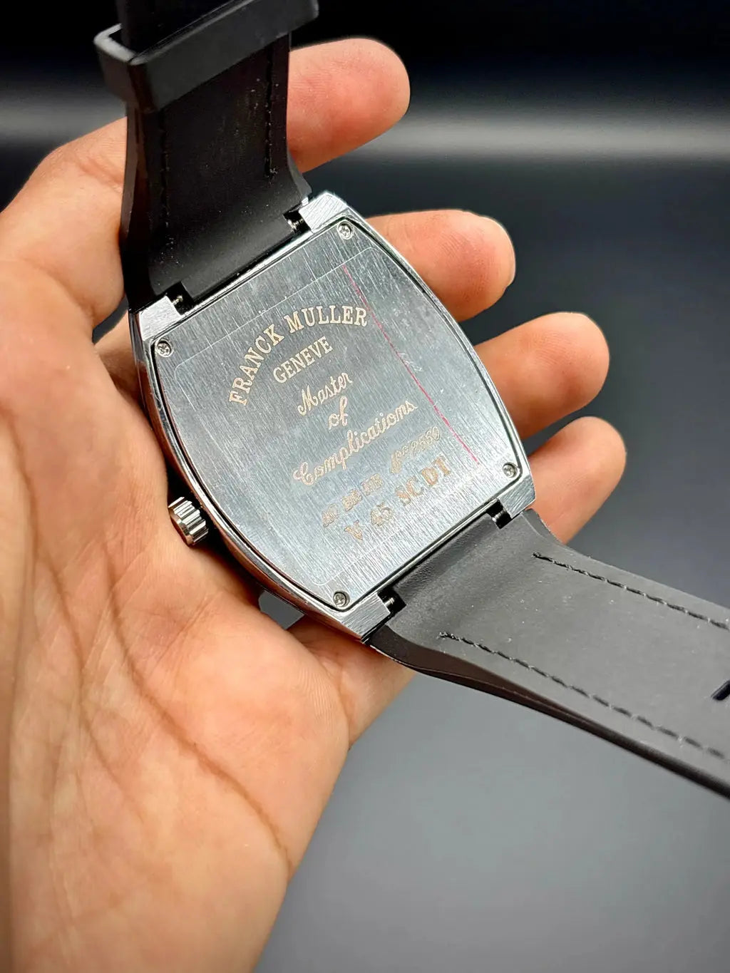 Franck Muller – Black Dial with Silver Case & Black Leather Strap ZS BRAND