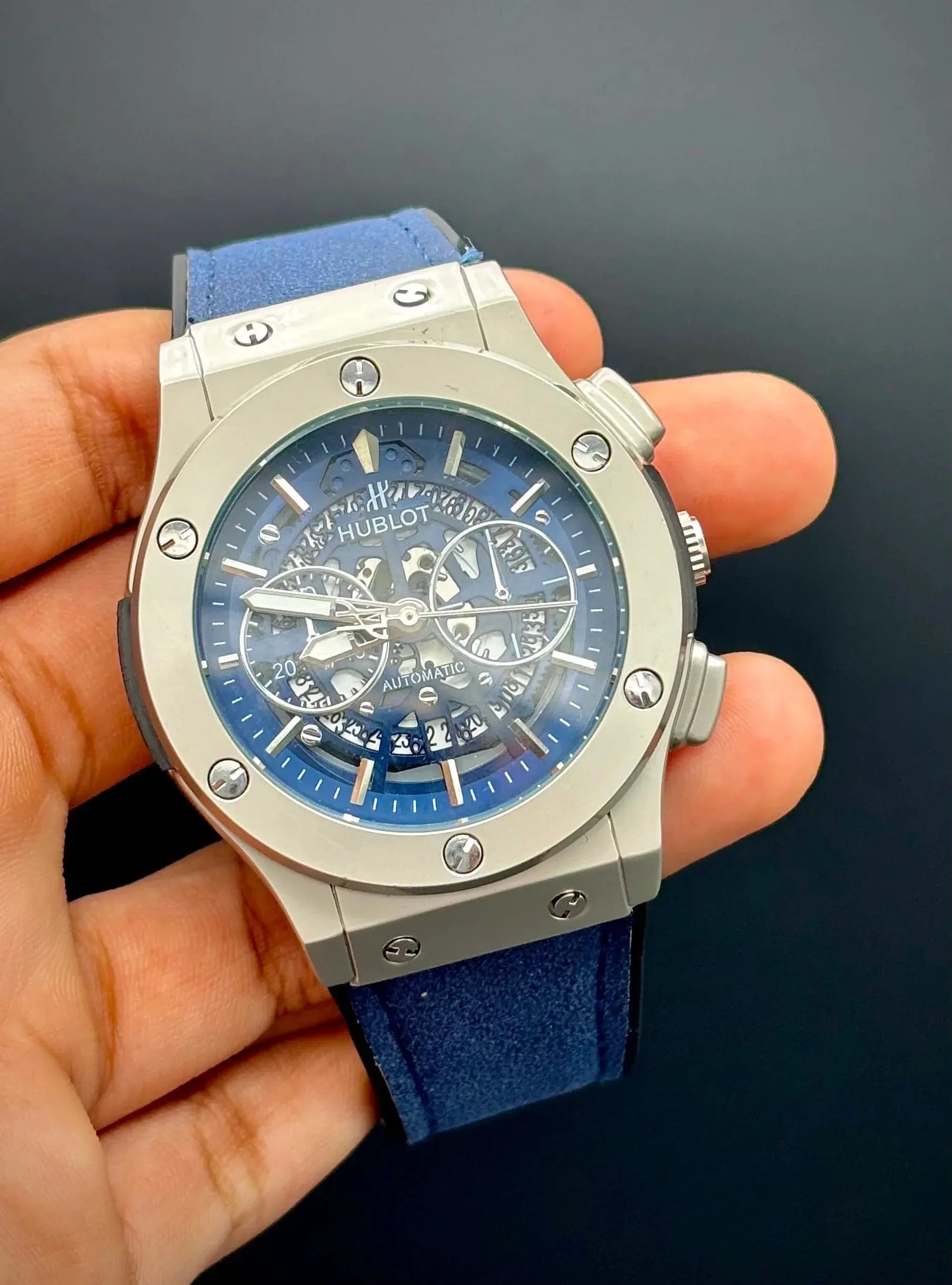 Hublot – Black Dial with Silver Case & Black Strap ZS BRAND