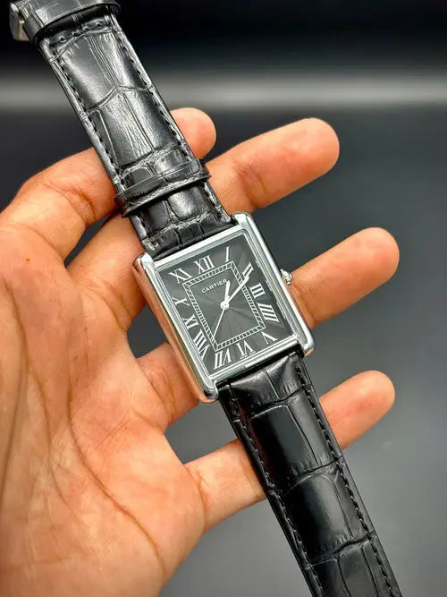 Cartier Tank – Black Dial with Black Leather Strap ZS BRAND