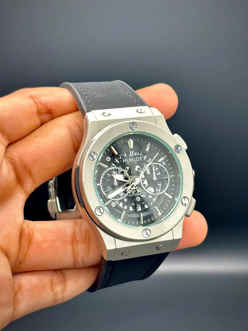Hublot – Black Dial with Silver Case & Black Strap ZS BRAND