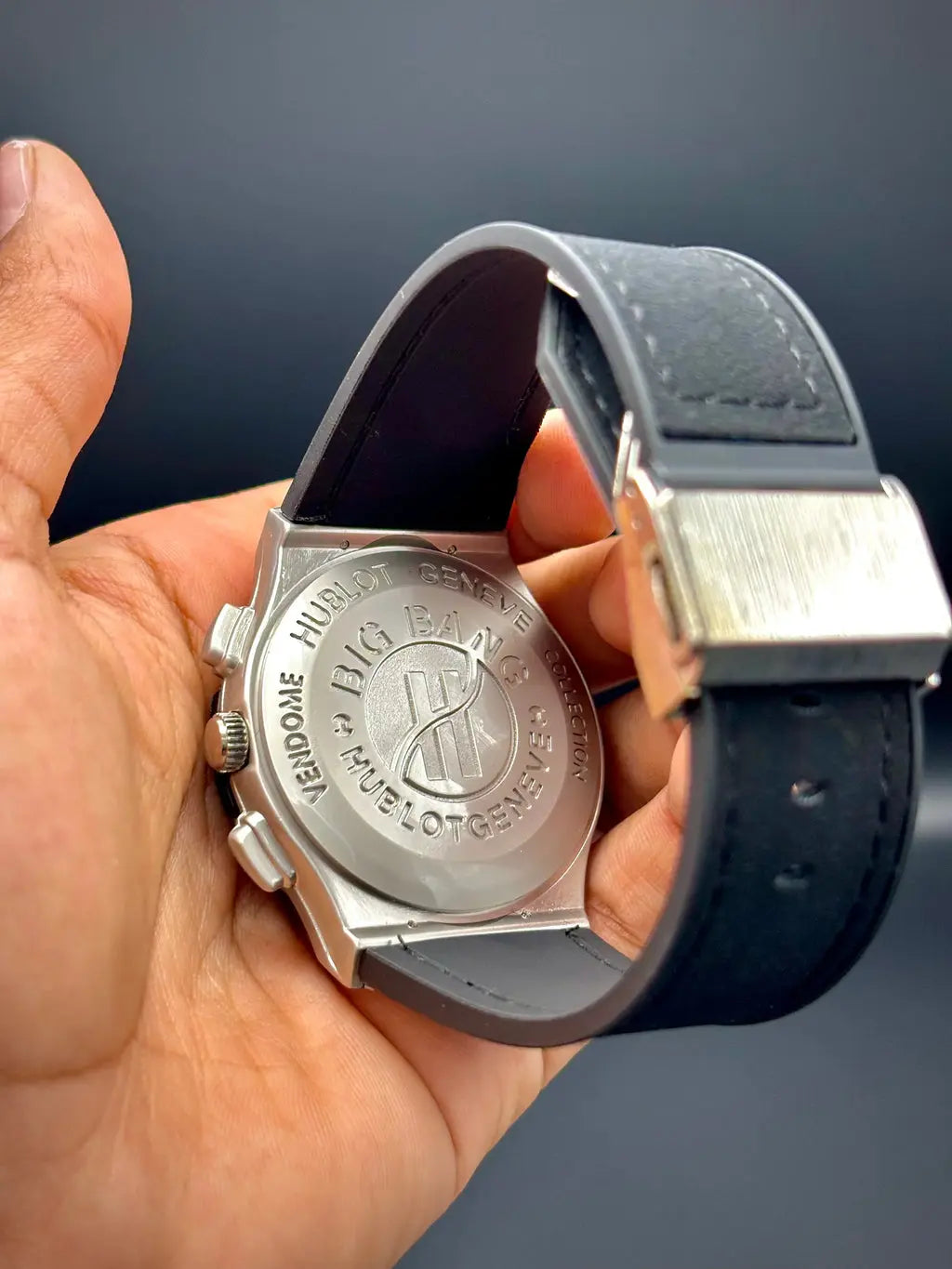 Hublot – Black Dial with Silver Case & Black Strap ZS BRAND