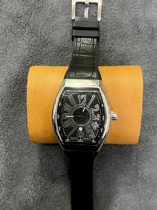 Franck Muller – Black  Dial with Silver Case & Black Leather Strap ZS BRAND